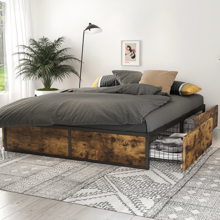 Bed frame with storage deals no headboard